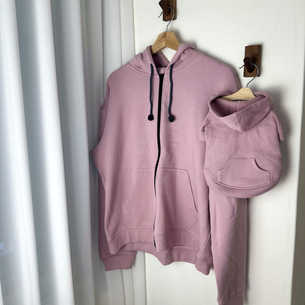 CANICHE Matching Fleece-Lined Zip-Up Hoodie (11 Colors) detail 8