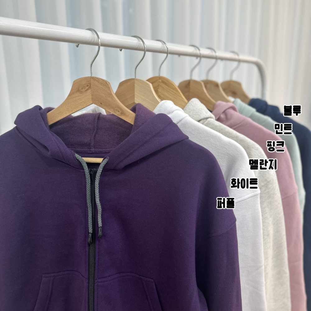 CANICHE Matching Fleece-Lined Zip-Up Hoodie (11 Colors) detail 2