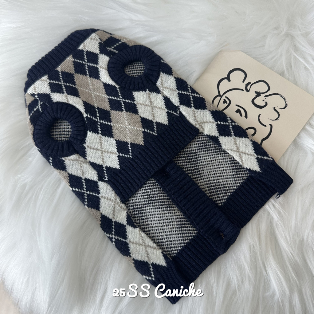 CANICHE Classic Argyle Cardigan Knit detail 11