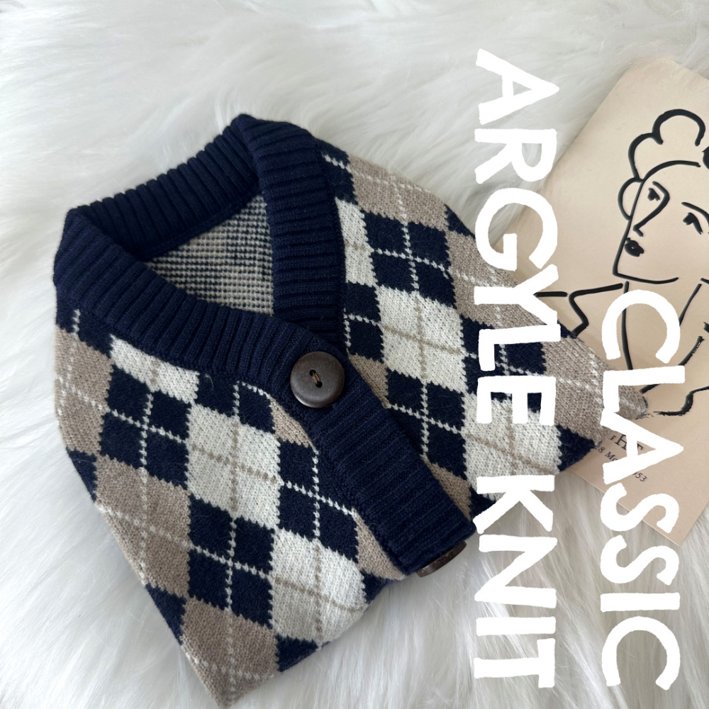 CANICHE Classic Argyle Cardigan Knit detail 4