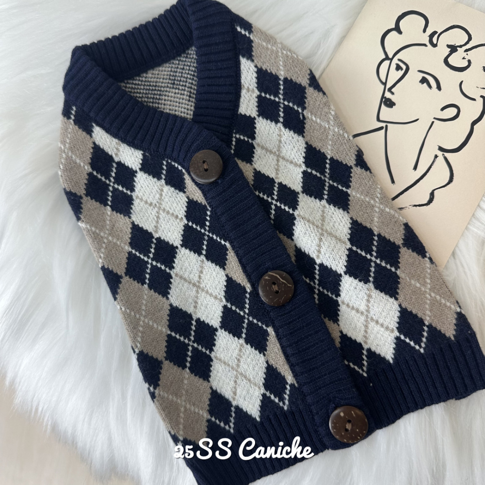 CANICHE Classic Argyle Cardigan Knit detail 7