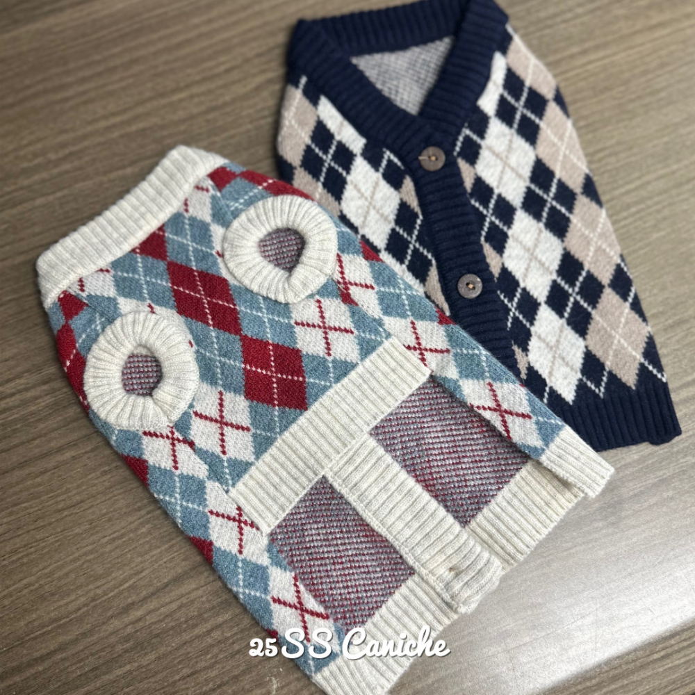 CANICHE Classic Argyle Cardigan Knit detail 10