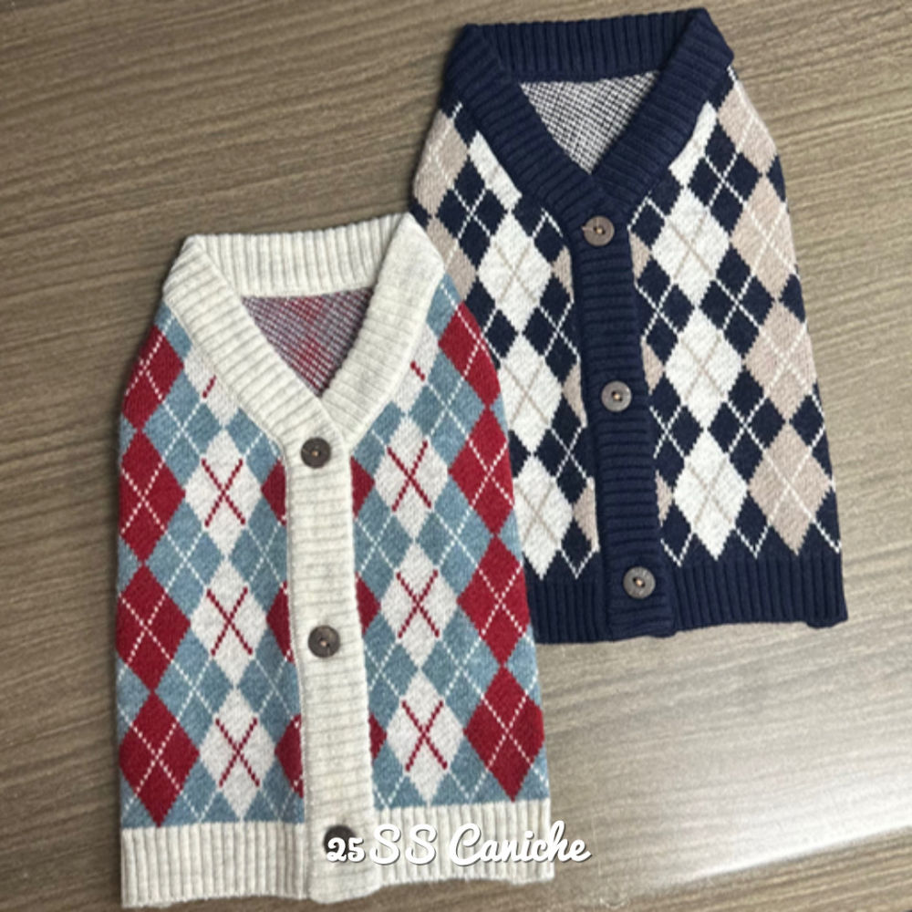 CANICHE Classic Argyle Cardigan Knit detail 9
